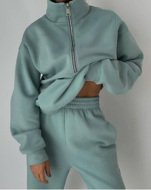 Women's Casual Oversized Two-Piece Set Half-Zip Pullover High-Waist Joggers Streetwear Lounge Cozy – Grace - Lolly 