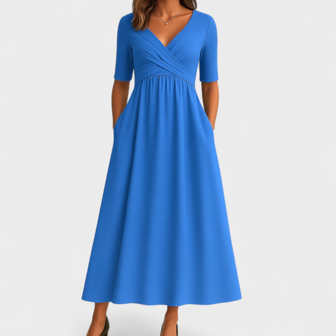 Women's Chic V-Neck Midi Dress Wrap Style Elegant Wedding Cocktail Casual Dinner Formal – Jessica - Lolly 