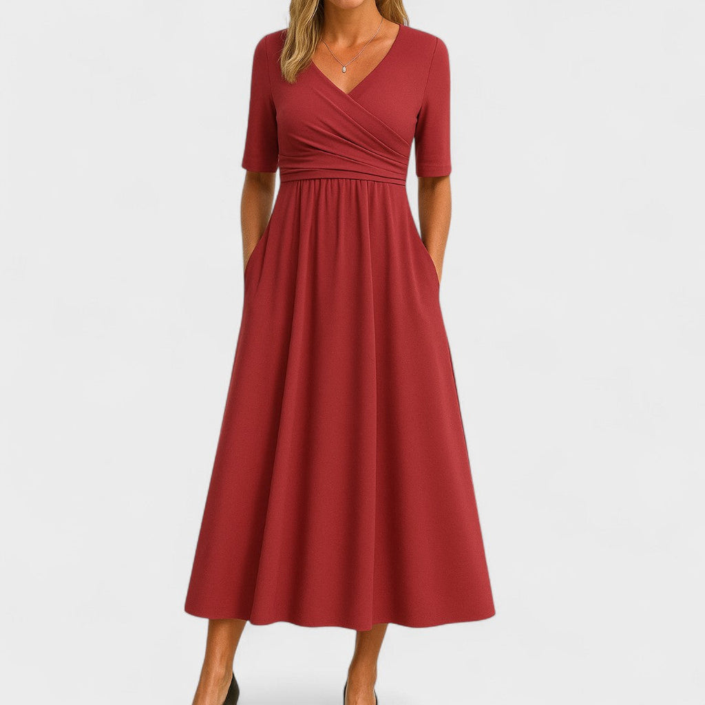 Women's Chic V-Neck Midi Dress Wrap Style Elegant Wedding Cocktail Casual Dinner Formal – Jessica - Lolly 
