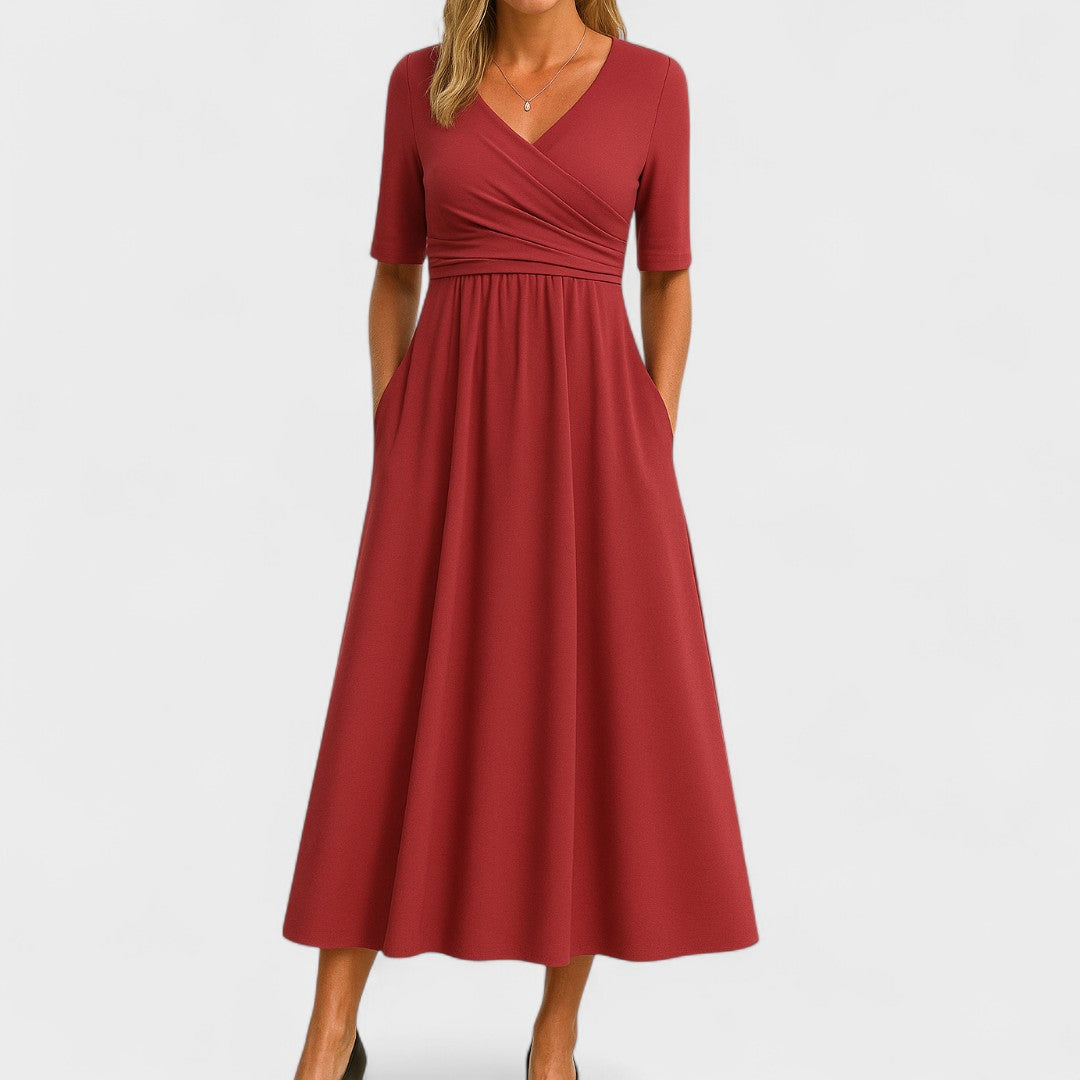 Women's Chic V-Neck Midi Dress Wrap Style Elegant Wedding Cocktail Casual Dinner Formal – Jessica - Lolly 