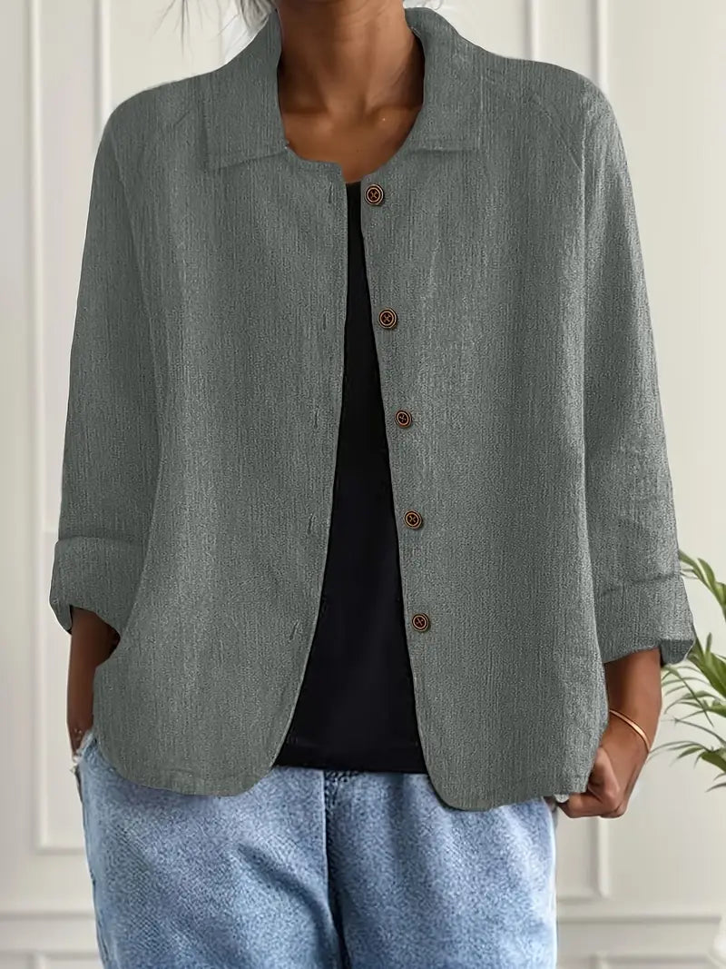 Women's Classic Cotton Light Blazer Jacket Button-Up Relaxed Fit Collared Casual Work Office Smart Casual Transitional Everyday Layering – Sofia - Lolly 