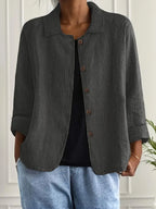 Women's Classic Cotton Light Blazer Jacket Button-Up Relaxed Fit Collared Casual Work Office Smart Casual Transitional Everyday Layering – Sofia - Lolly 