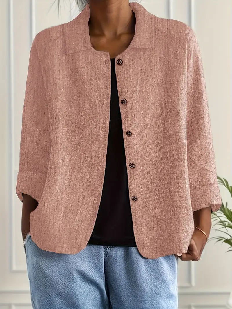 Women's Classic Cotton Light Blazer Jacket Button-Up Relaxed Fit Collared Casual Work Office Smart Casual Transitional Everyday Layering – Sofia - Lolly 