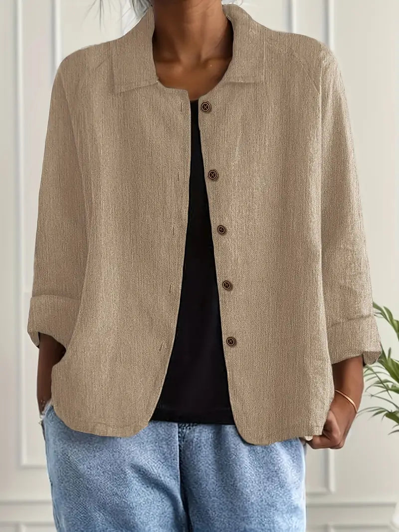 Women's Classic Cotton Light Blazer Jacket Button-Up Relaxed Fit Collared Casual Work Office Smart Casual Transitional Everyday Layering – Sofia - Lolly 