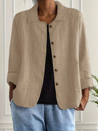Women's Classic Cotton Light Blazer Jacket Button-Up Relaxed Fit Collared Casual Work Office Smart Casual Transitional Everyday Layering – Sofia - Lolly 