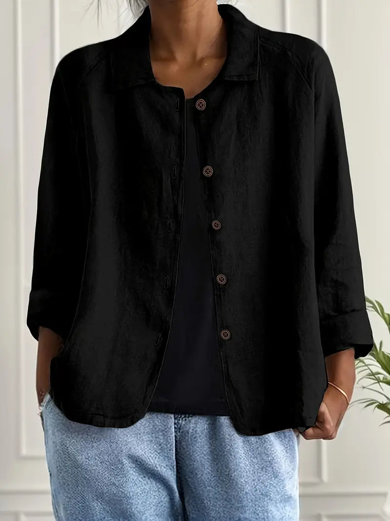 Women's Classic Cotton Light Blazer Jacket Button-Up Relaxed Fit Collared Casual Work Office Smart Casual Transitional Everyday Layering – Sofia - Lolly 