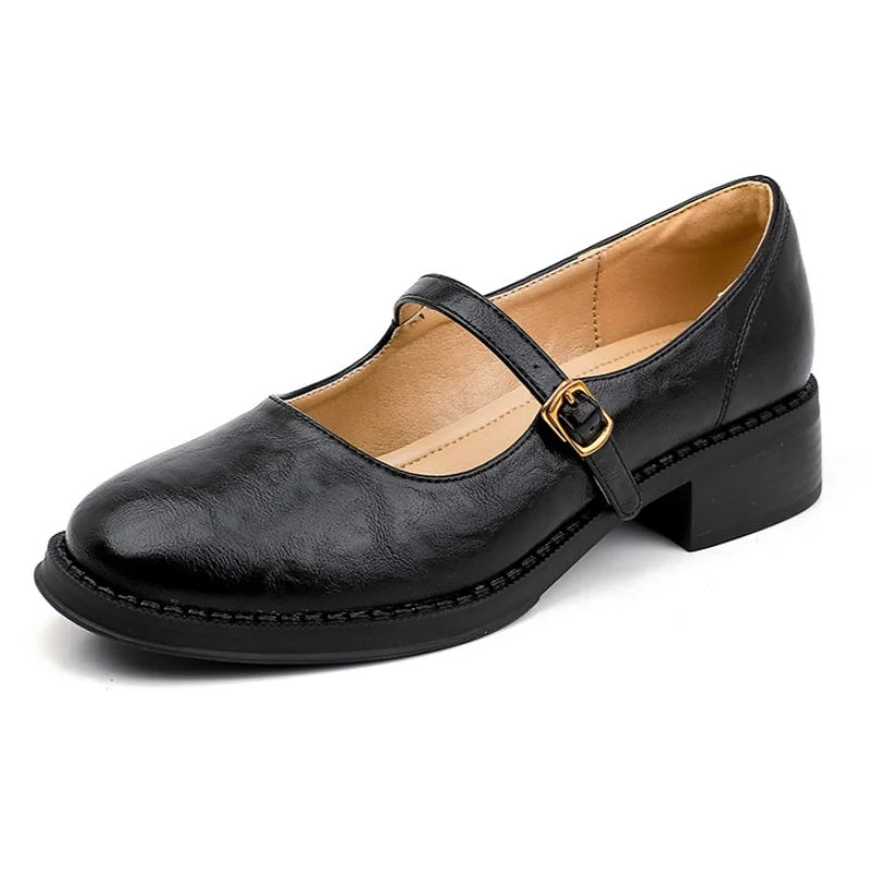 Women's Classic Leather Mary Jane Flat Shoes Single Strap Round Toe Smooth Finish Casual Work Office Everyday Comfortable Walking Smart – Constance - Lolly 