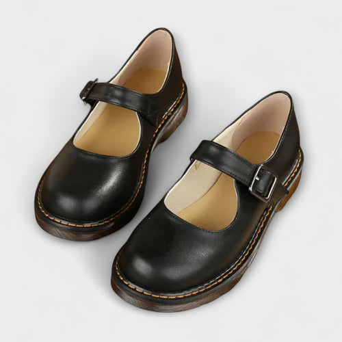 Women's Classic Mary Jane Buckle Strap Low Heel Flat Shoes Round Toe Casual Work Office Everyday Comfort Walking – Margot - Lolly 