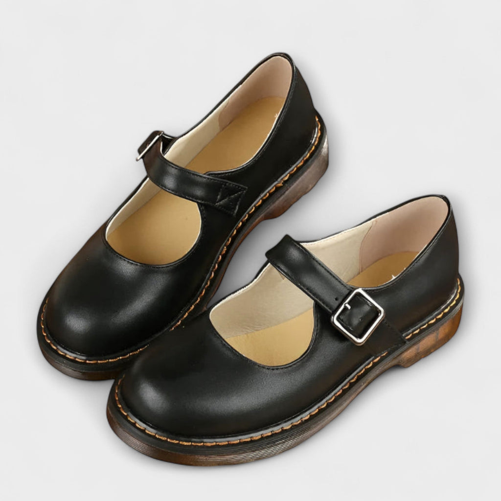 Women's Classic Mary Jane Buckle Strap Low Heel Flat Shoes Round Toe Casual Work Office Everyday Comfort Walking – Margot - Lolly 