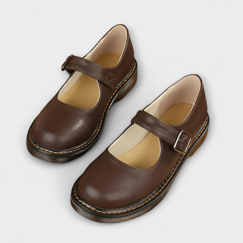 Women's Classic Mary Jane Buckle Strap Low Heel Flat Shoes Round Toe Casual Work Office Everyday Comfort Walking – Margot - Lolly 