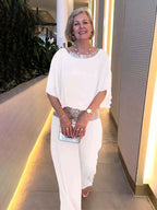 Women's Classy Elegant Two-Piece Set Embellished Top & Wide Leg Maxi Skirt Formal Evening Gala Wedding Guest Mother of the Bride Cocktail Party – Nyla - Lolly 