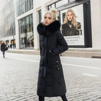 Women's Coat in Winter Maxi Length with Fur-Trimmed Hood - Lolly 