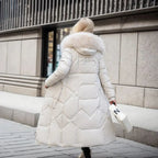 Women's Coat in Winter Maxi Length with Fur-Trimmed Hood - Lolly 