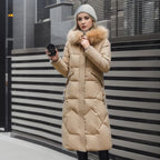 Women's Coat in Winter Maxi Length with Fur-Trimmed Hood - Lolly 