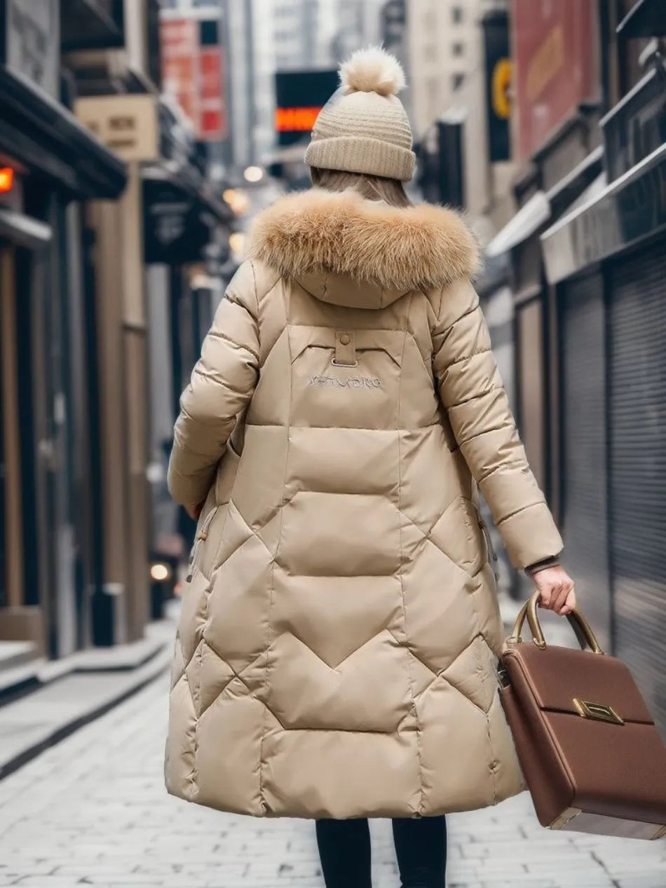 Women's Coat in Winter Maxi Length with Fur-Trimmed Hood - Lolly 