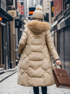 Women's Coat in Winter Maxi Length with Fur-Trimmed Hood - Lolly 
