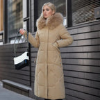Women's Coat in Winter Maxi Length with Fur-Trimmed Hood - Lolly 