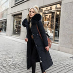 Women's Coat in Winter Maxi Length with Fur-Trimmed Hood - Lolly 