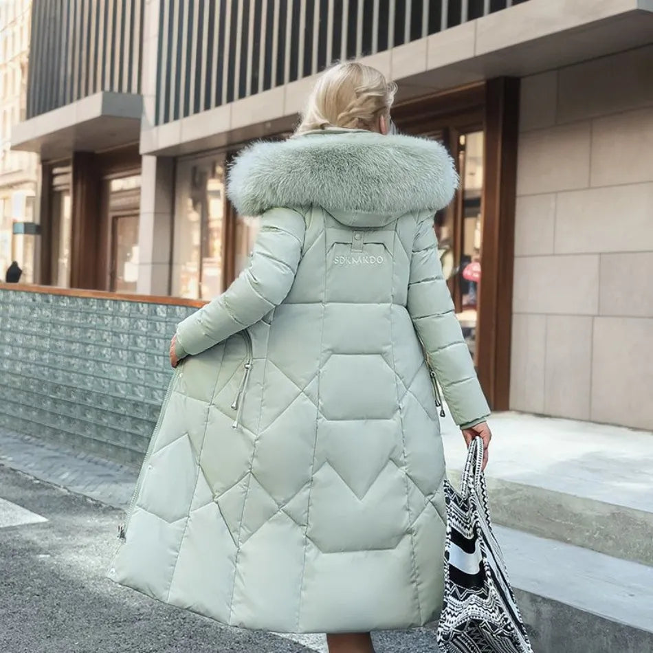 Women's Coat in Winter Maxi Length with Fur-Trimmed Hood - Lolly 