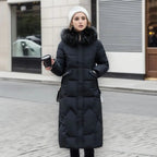 Women's Coat in Winter Maxi Length with Fur-Trimmed Hood - Lolly 