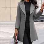 Women's Coat Notched Lapel Single-Breasted Mid-Thigh Length - Lolly 