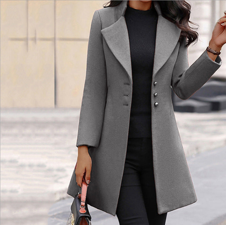 Women's Coat Notched Lapel Single-Breasted Mid-Thigh Length - Lolly 