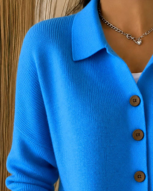 Women's Collared Knit Cardigan Relaxed Fit Button-Up Polo Collar Casual Everyday Sweater - Lolly 