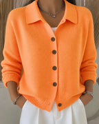 Women's Collared Knit Cardigan Relaxed Fit Button-Up Polo Collar Casual Everyday Sweater - Lolly 