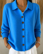 Women's Collared Knit Cardigan Relaxed Fit Button-Up Polo Collar Casual Everyday Sweater - Lolly 