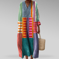 Women's Colorblock Stripe Oversized Maxi Dress V-Neck Long Sleeve Casual Summer - Lolly 