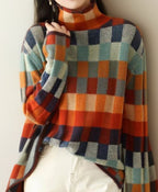Women's Colorblock Turtleneck Sweater Relaxed Pullover Knit Casual Winter - Lolly 