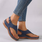 Women's Comfort Fit Ankle Strap Wedge Sandals Open Toe Flip Flop Casual Summer Shoes – Amelia - Lolly 