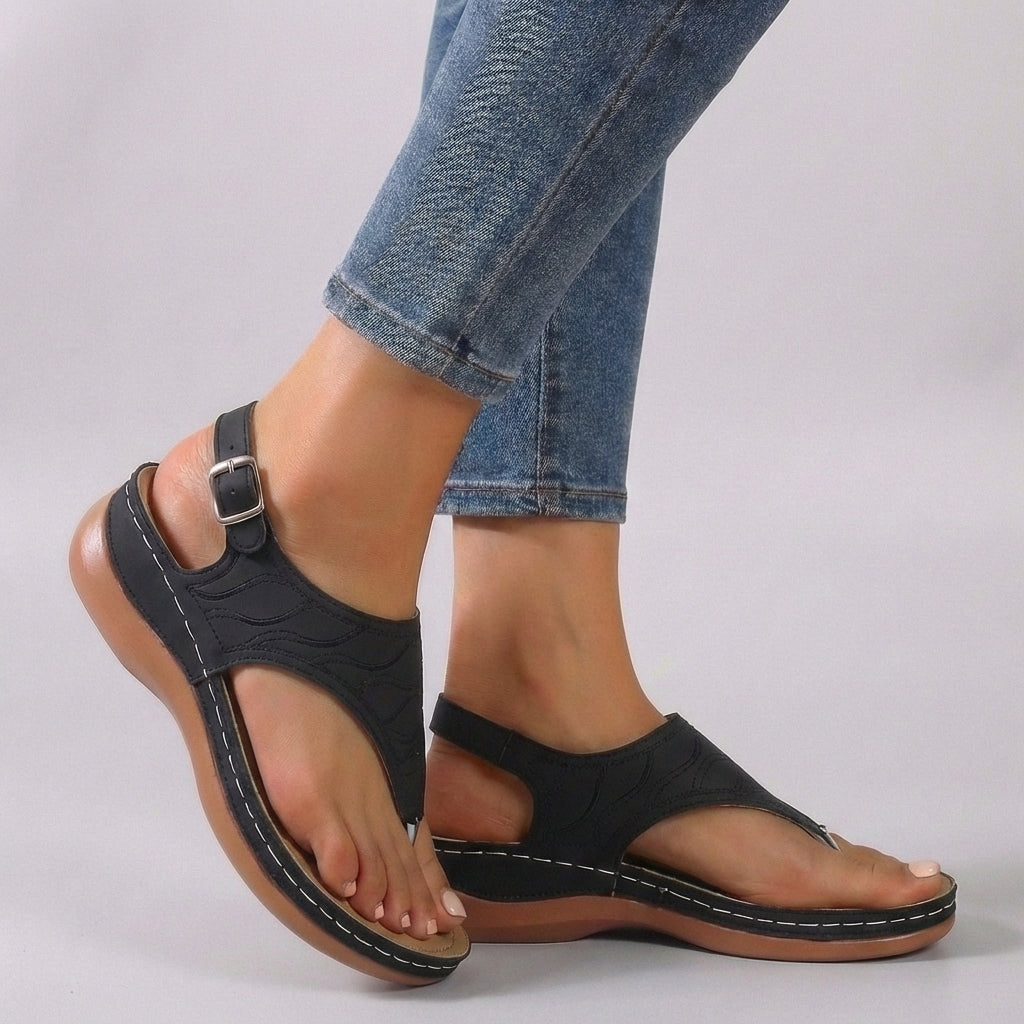 Women's Comfort Fit Ankle Strap Wedge Sandals Open Toe Flip Flop Casual Summer Shoes – Amelia - Lolly 