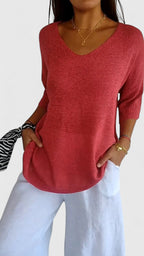 Women's Comfortable V-Neck Long Sleeve Top Flattering Wrinkle-Resistant Versatile – Sonylah - Lolly 