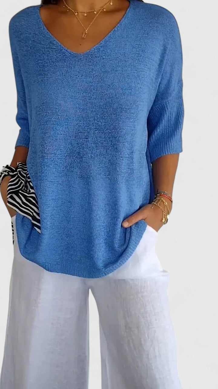 Women's Comfortable V-Neck Long Sleeve Top Flattering Wrinkle-Resistant Versatile – Sonylah - Lolly 