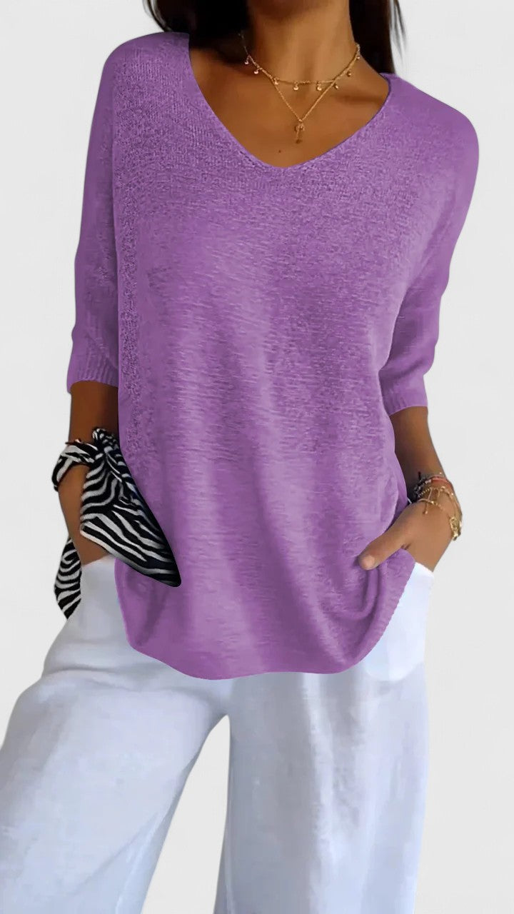 Women's Comfortable V-Neck Long Sleeve Top Flattering Wrinkle-Resistant Versatile – Sonylah - Lolly 
