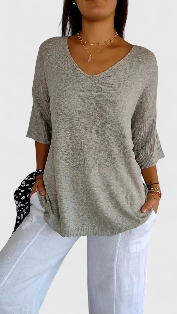Women's Comfortable V-Neck Long Sleeve Top Flattering Wrinkle-Resistant Versatile – Sonylah - Lolly 