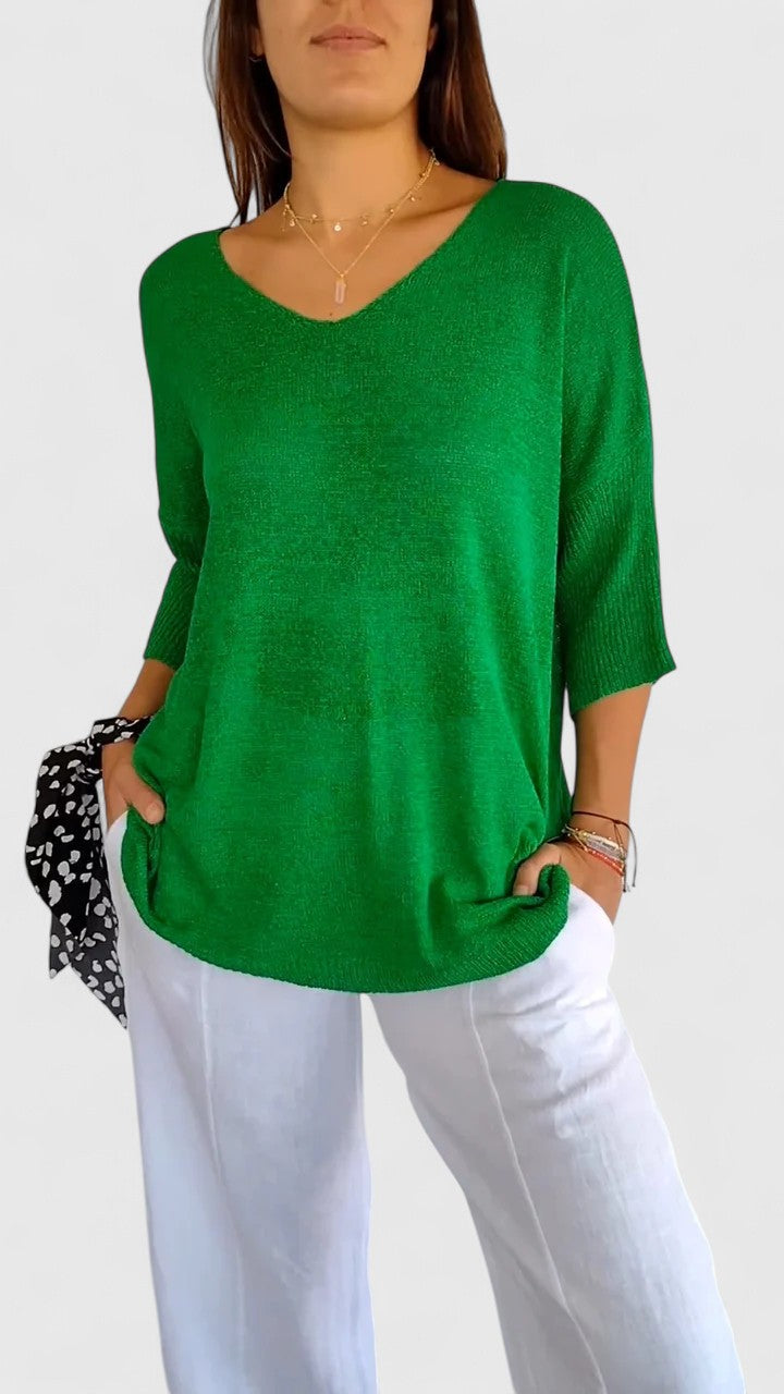 Women's Comfortable V-Neck Long Sleeve Top Flattering Wrinkle-Resistant Versatile – Sonylah - Lolly 