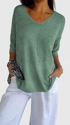 Women's Comfortable V-Neck Long Sleeve Top Flattering Wrinkle-Resistant Versatile – Sonylah - Lolly 