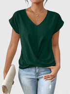 Women's Comfortable V-Neck Top Twist Front Short Sleeve Casual Everyday Chic – Mahrianne - Lolly 