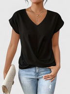 Women's Comfortable V-Neck Top Twist Front Short Sleeve Casual Everyday Chic – Mahrianne - Lolly 
