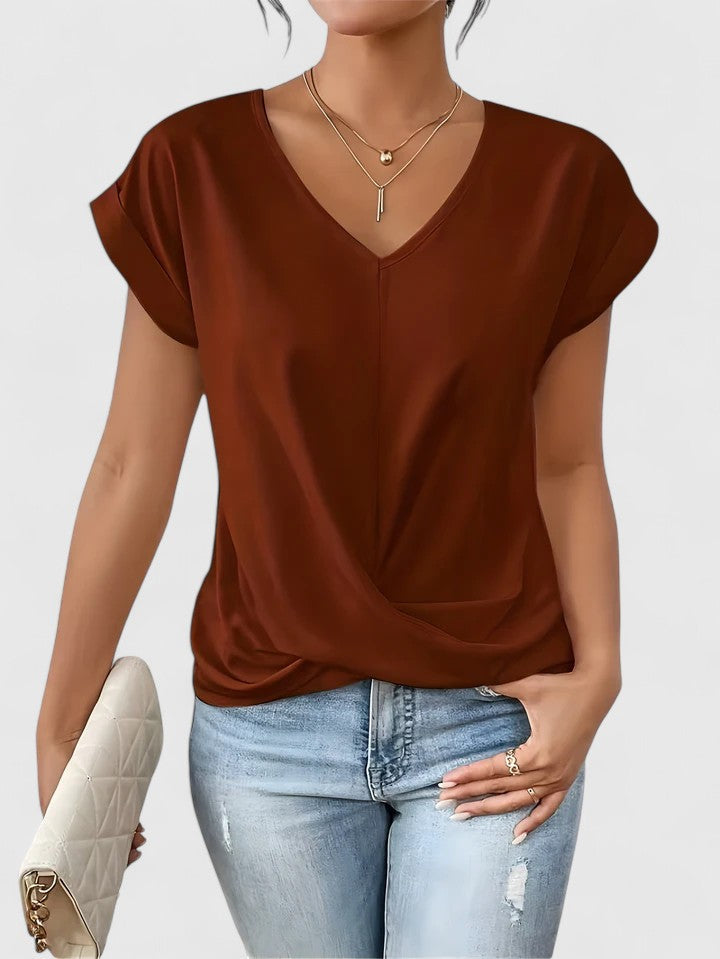 Women's Comfortable V-Neck Top Twist Front Short Sleeve Casual Everyday Chic – Mahrianne - Lolly 