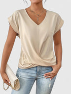 Women's Comfortable V-Neck Top Twist Front Short Sleeve Casual Everyday Chic – Mahrianne - Lolly 