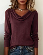 Women's Cowl Neck Long Sleeve Pullover Sweater Casual Everyday Work Smart Casual Cozy Soft Knit Top – Cassia - Lolly 