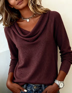 Women's Cowl Neck Long Sleeve Pullover Sweater Casual Everyday Work Smart Casual Cozy Soft Knit Top – Cassia - Lolly 