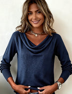 Women's Cowl Neck Long Sleeve Pullover Sweater Casual Everyday Work Smart Casual Cozy Soft Knit Top – Cassia - Lolly 