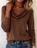 Women's Cowl Neck Long Sleeve Pullover Sweater Casual Everyday Work Smart Casual Cozy Soft Knit Top – Cassia - Lolly 