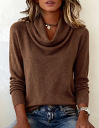 Women's Cowl Neck Long Sleeve Pullover Sweater Casual Everyday Work Smart Casual Cozy Soft Knit Top – Cassia - Lolly 