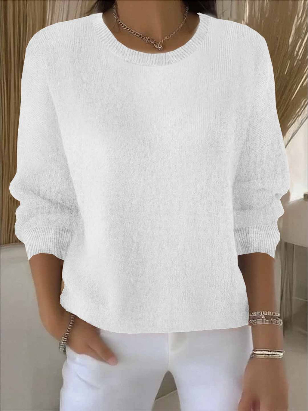 Women's Crewneck Knit Sweater Long Sleeve Pullover Casual Winter - Lolly 