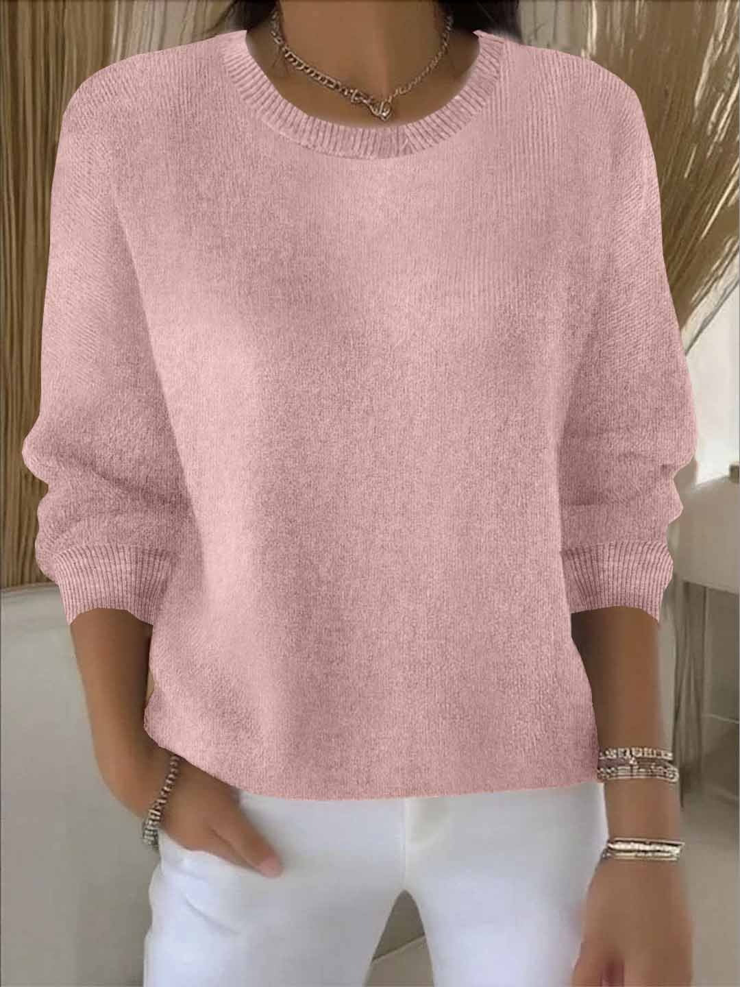 Women's Crewneck Knit Sweater Long Sleeve Pullover Casual Winter - Lolly 